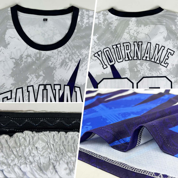 Custom White White-Royal Round Neck Sublimation Basketball Uniform Jersey