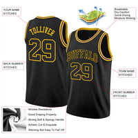 Custom Black Black-Gold Round Neck Rib-Knit Basketball Jersey