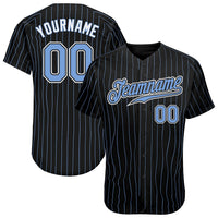Custom Black Light Blue Pinstripe Light Blue-White Authentic Baseball Jersey