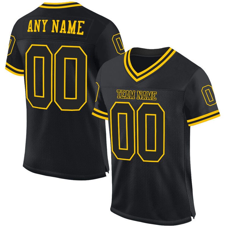 Custom Football Jersey - Black Black-Gold Mesh Authentic Throwback