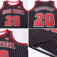 Custom Basketball Jersey - Black White Pinstripe Red-White Authentic