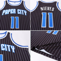 Custom Basketball Jersey - Black White Pinstripe Royal-White Authentic