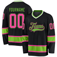 Custom Black Pink-Neon Green Hockey Jersey