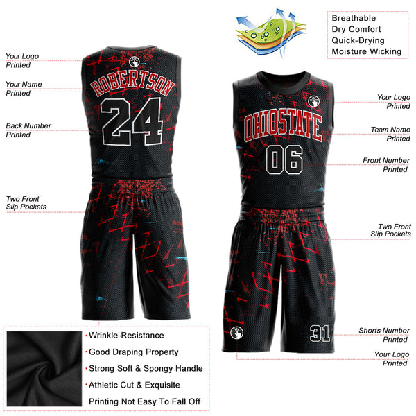 Custom Black Black-Red Round Neck Sublimation Basketball Uniform Jersey