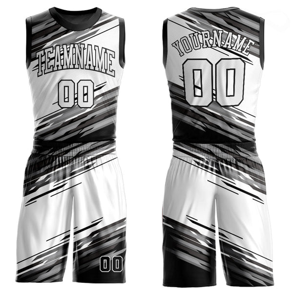 Custom Black White-Gray Round Neck Sublimation Basketball Uniform Jersey