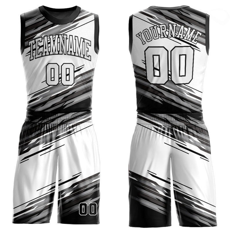Custom Black White-Gray Round Neck Sublimation Basketball Uniform Jersey
