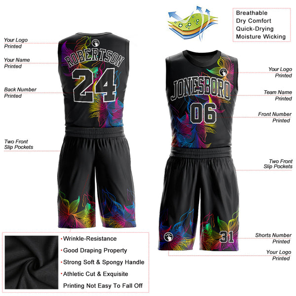 Custom Black Black-White Round Neck Sublimation Basketball Uniform Jersey