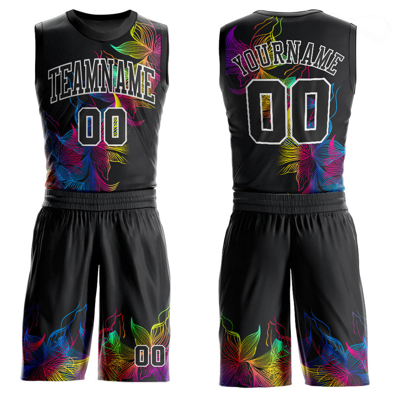 Custom Basketball Jersey - Black Black-White Round Neck Sublimation Uniform