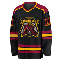 Custom Black Maroon-Gold Hockey Jersey