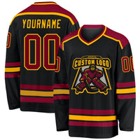 Custom Black Maroon-Gold Hockey Jersey
