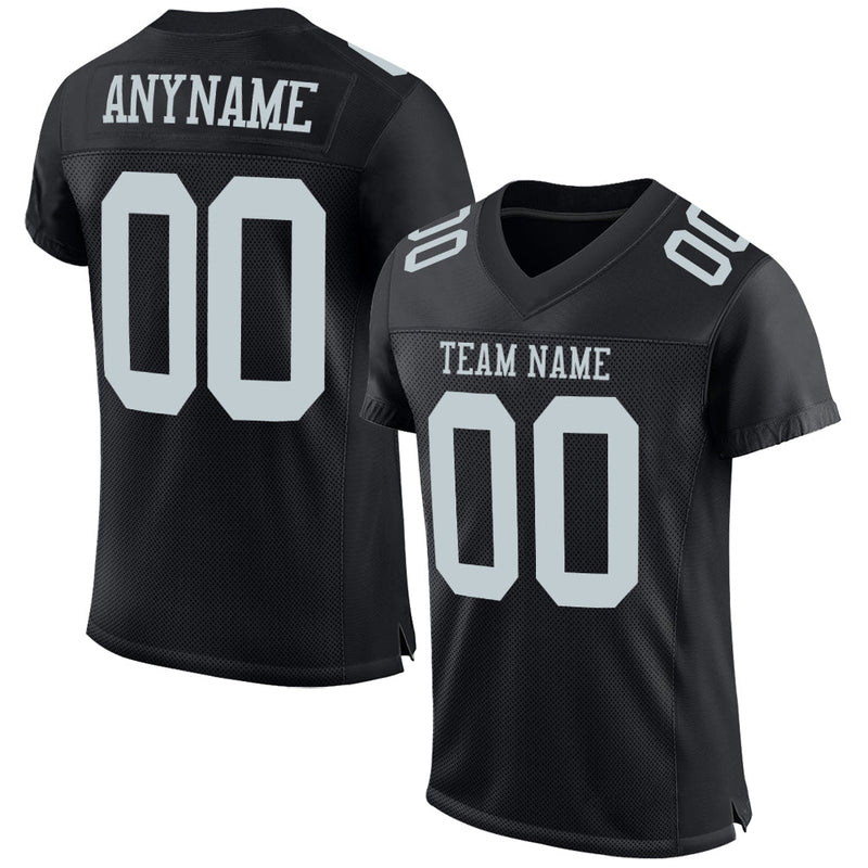 Custom Football Jersey - Black Silver Mesh Authentic