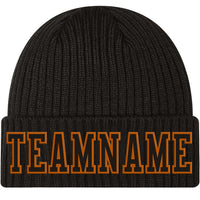 Custom Black Black-Texas Orange Stitched Cuffed Knit Hat
