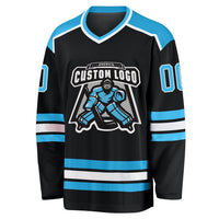 Custom Hockey Jersey - Black Sky Blue-White