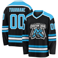 Custom Hockey Jersey - Black Sky Blue-White