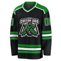 Custom Black Grass Green-White Hockey Jersey