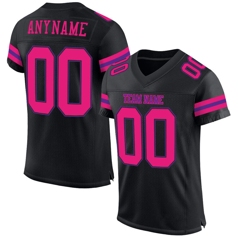 Custom Football Jersey - Black Hot Pink-Purple Mesh Authentic