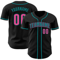 Custom Black Pink-Teal Authentic Baseball Jersey