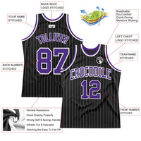 Custom Basketball Jersey - Black White Pinstripe Purple-White Authentic