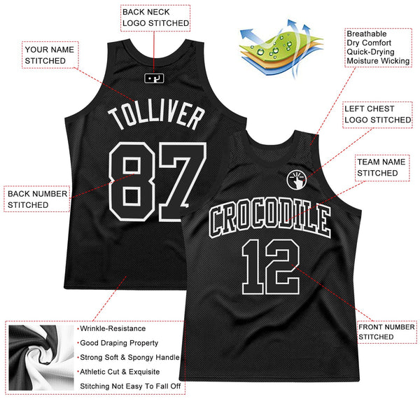 Custom Black White Authentic Throwback Basketball Jersey