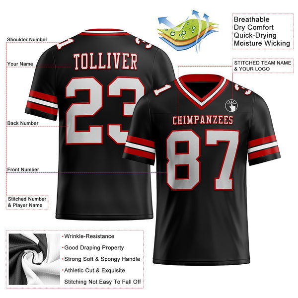 Custom Black White-Red Authentic Football Jersey