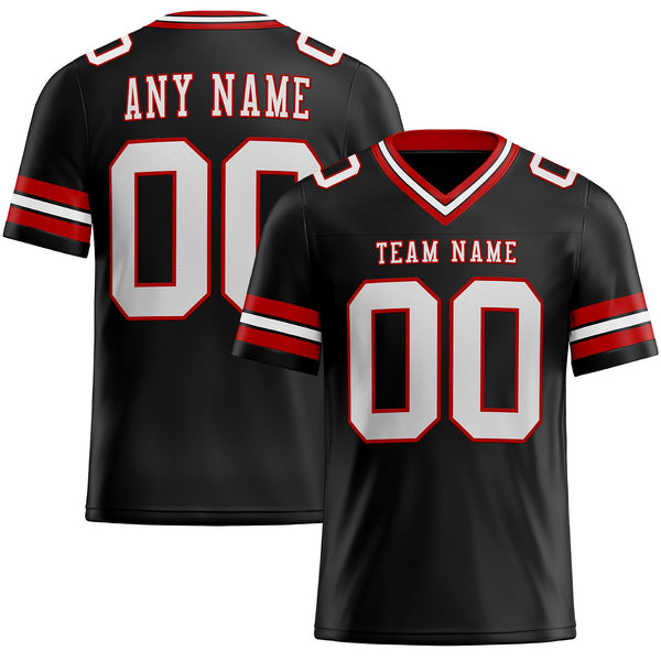 Custom Black White-Red Authentic Football Jersey