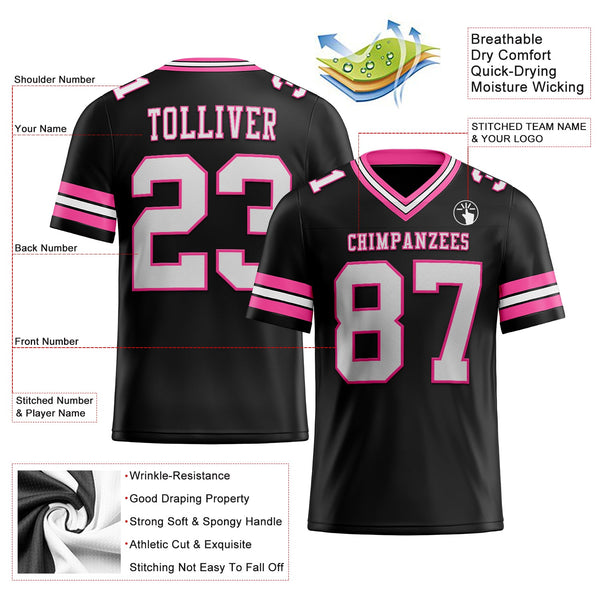 Custom Black White-Pink Authentic Football Jersey