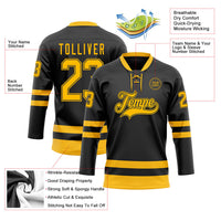 Custom Hockey Jersey - Black Gold Lace Neck