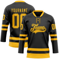 Custom Hockey Jersey - Black Gold Lace Neck