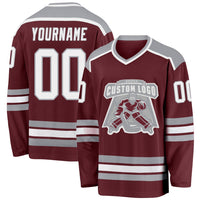 Custom Burgundy White-Gray Hockey Jersey