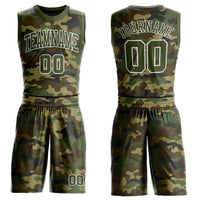 Custom Camo Olive-White Round Neck Sublimation Salute To Service Basketball Uniform Jersey
