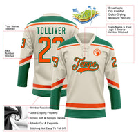 Custom Cream Orange-Kelly Green Hockey Lace Neck Jersey