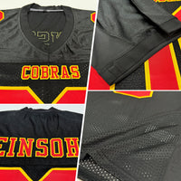 Custom Football Jersey - Black Red-Gold Mesh Authentic