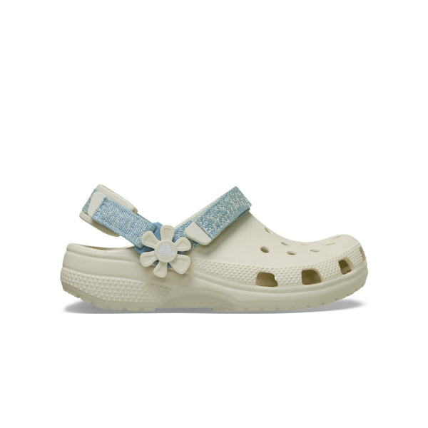 Giày Clog Trẻ Em Crocs Classic Denim Flower - Summit White