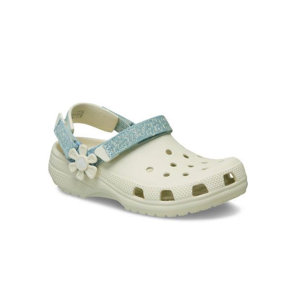 Giày Clog Trẻ Em Crocs Classic Denim Flower - Summit White