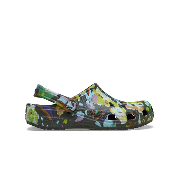 Giày Clog Unisex Crocs Classic Painted Floral - Black Sand