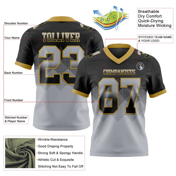 Custom Black Gray-Old Gold Authentic Gradient Square Shape 7V7 Flag Football Jersey