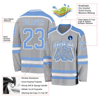Custom Gray Light Blue-White Hockey Jersey