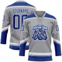Custom Gray Royal-White Hockey Lace Neck Jersey