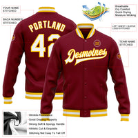 Custom Crimson White-Gold Bomber Full-Snap Varsity Letterman Jacket