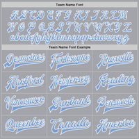 Custom Gray Light Blue-White Bomber Full-Snap Varsity Letterman Two Tone Jacket
