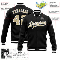 Custom Black Vegas Gold-White Bomber Full-Snap Varsity Letterman Jacket