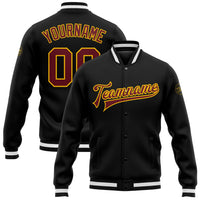Custom Black Burgundy-Gold Bomber Full-Snap Varsity Letterman Jacket