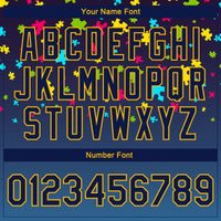 Custom Autism Supporter Awareness Puzzle Pieces Navy-Gold 3D Bomber Full-Snap Varsity Letterman Jacket