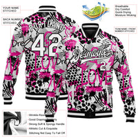 Custom Graffiti Pattern White-Black Scratch 3D Bomber Full-Snap Varsity Letterman Jacket