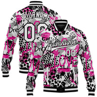 Custom Graffiti Pattern White-Black Scratch 3D Bomber Full-Snap Varsity Letterman Jacket