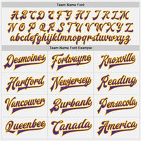 Custom White Purple-Gold Bomber Full-Snap Varsity Letterman Two Tone Jacket
