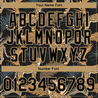 Custom Black Black-Old Gold Tropical Leopard With Palms 3D Pattern Design Bomber Full-Snap Varsity Letterman Jacket