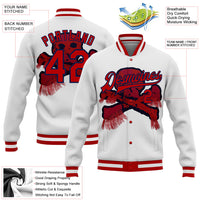 Custom White Red-Navy Skull Fashion 3D Bomber Full-Snap Varsity Letterman Jacket