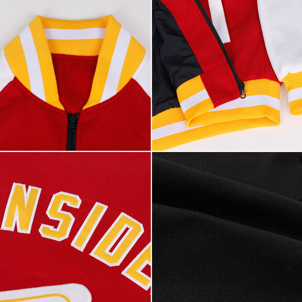 Custom Black Maroon-Cream Bomber Varsity Letterman Zipper Jacket