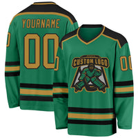 Custom Hockey Jersey - Kelly Green Old Gold-Black